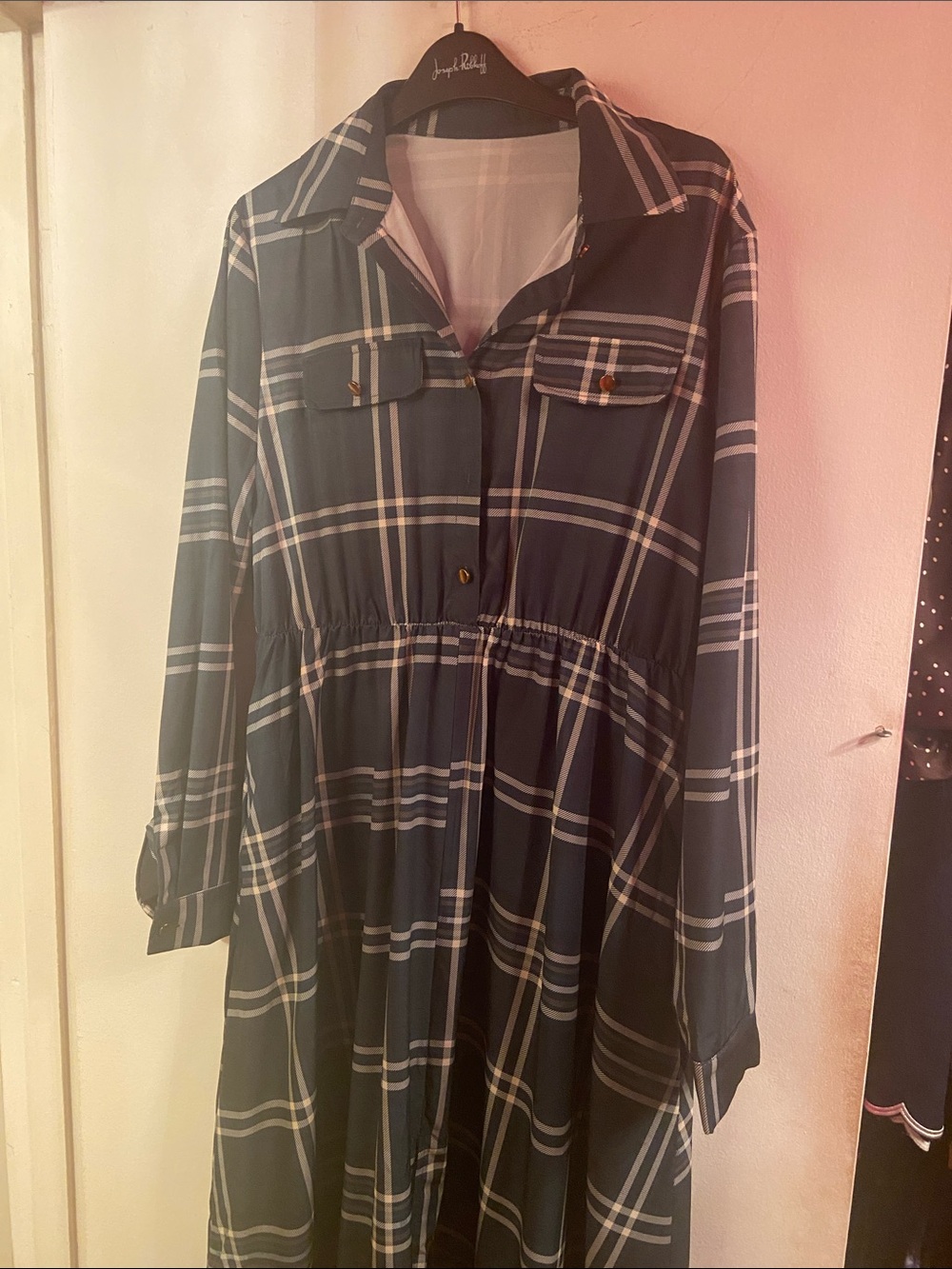 Source Unknown Navy Plaid Long Sleeve Shirt Dress